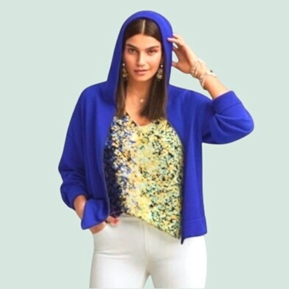 CAbi Dressed Up Royal Blue Zip Slouch Loungewear Knit Cardigan Hoodie Sweater M